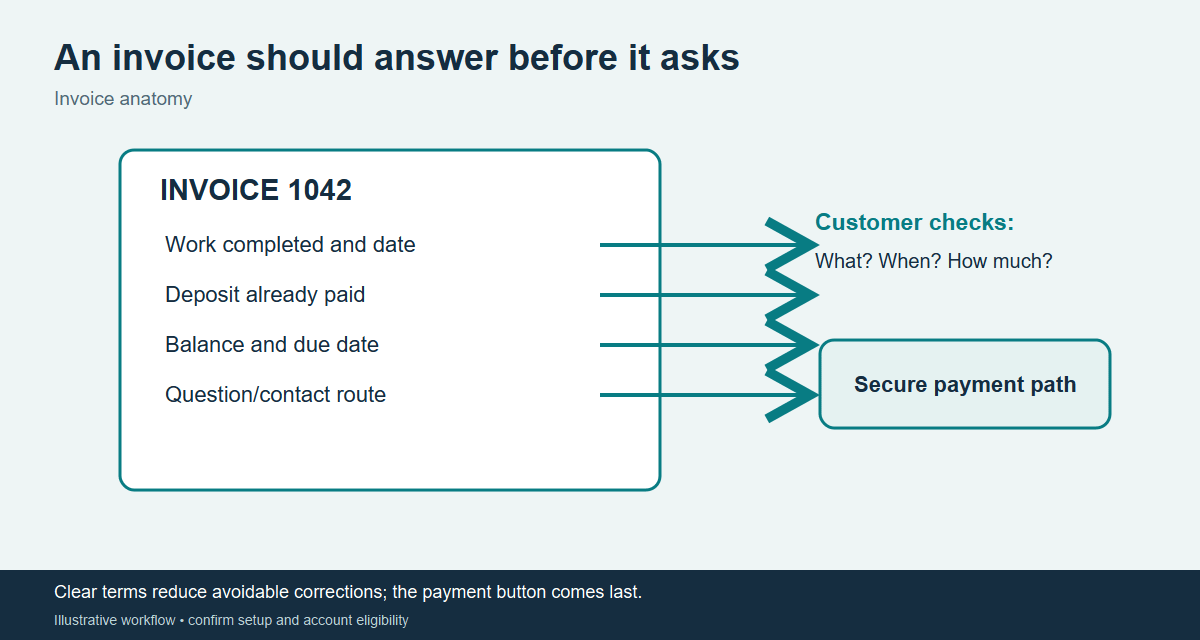 Electronic invoice fields and payment-status path for a CSRA contractor