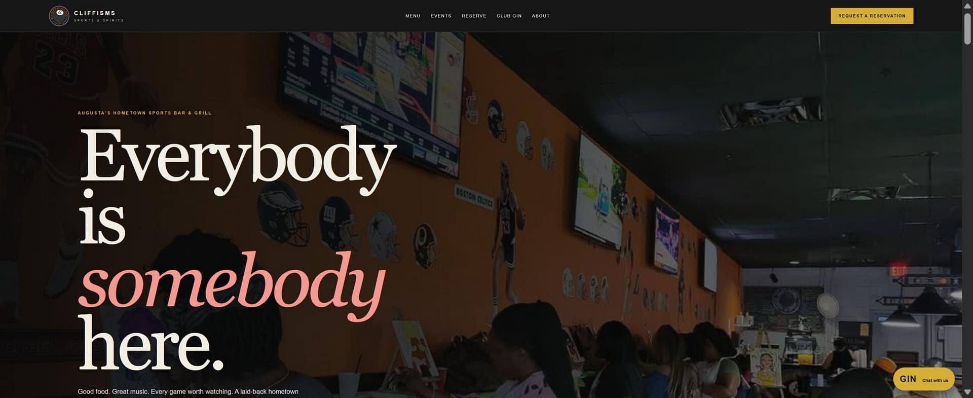 Actual Cliffisms Sports & Spirits website captured October 18, 2026