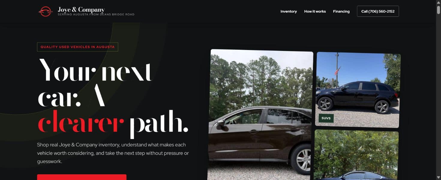 Actual joyecars.com website captured October 18, 2026