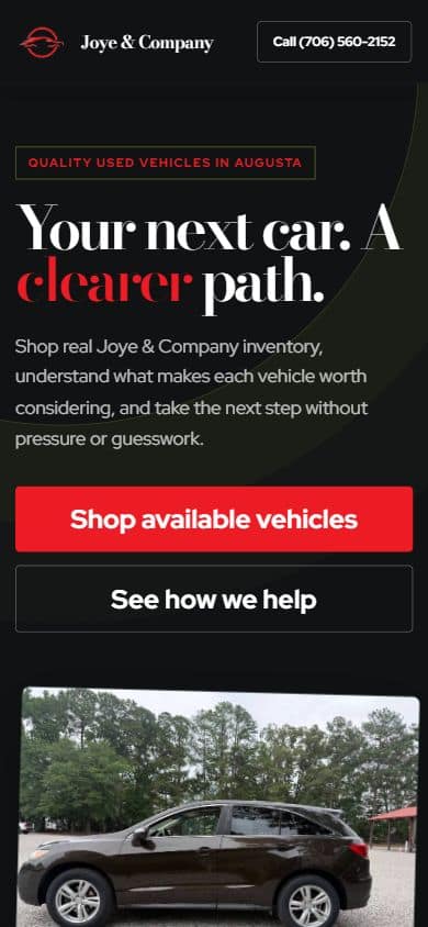 Actual joyecars.com · mobile website captured October 18, 2026